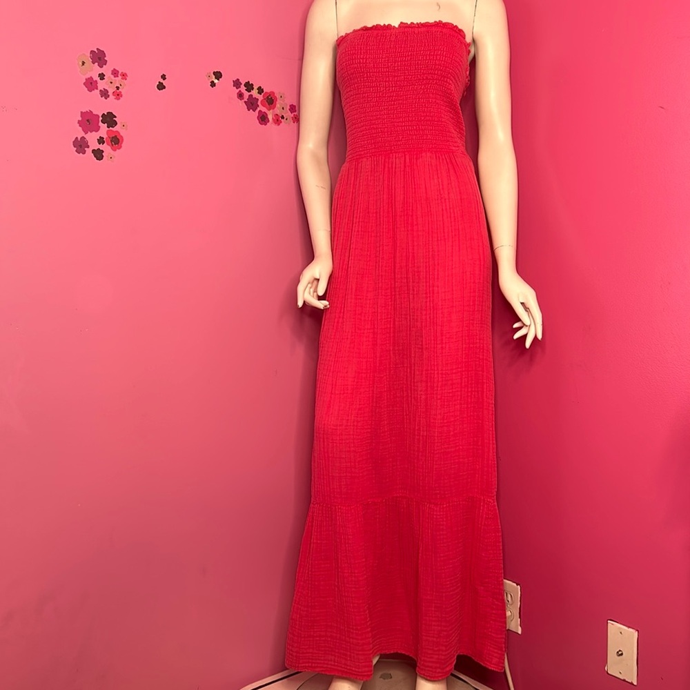 Anthropologie The Marisol Smocked Gauze Maxi Dress pink size large but fits XL